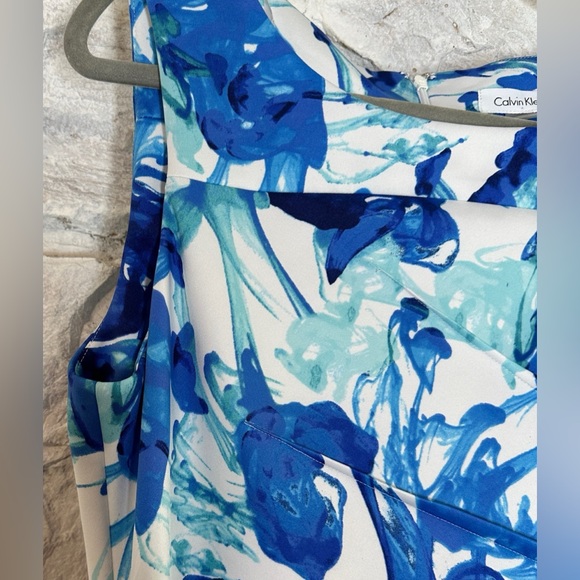 Calvin Klein | Women’s Blue White Sleeveless Zip Closure Sheath Dress, Size 12 - Picture 5 of 15